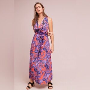 Maeve Anthroplogie Macie Maxi Dress Orange & Purple sz 14